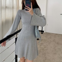 나팔 골지 니트 미니 원피스 LL-D132