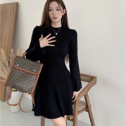 나팔 골지 니트 미니 원피스 LL-D132