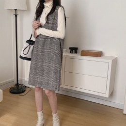 체크 민소매 H라인 원피스 LL-D135