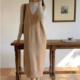 브이넥 니트 롱 베스트 원피스 LL-D139
