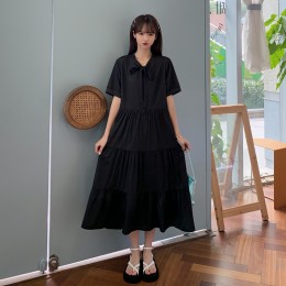 리본 캉캉 반팔 롱원피스 LL-D149