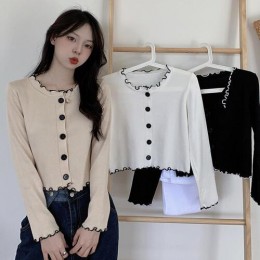 배색 프릴 니트 이너 가디건 LL-O112