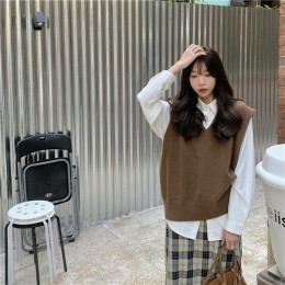 심플한 오버핏 브이넥 니트 베스트 LL-O113