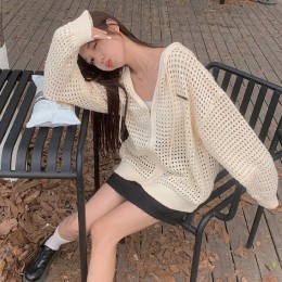 루즈핏 펀칭 후드 집업 니트 가디건 LL-O120