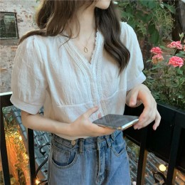 브이넥 레이스 블라우스 LL-T114