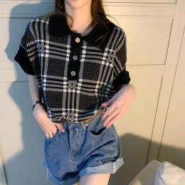 루즈핏 카라넥 체크 니트 LL-T116