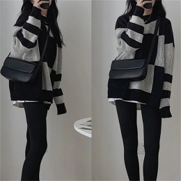 루즈핏 하이넥 골지 체크 니트 LL-T123