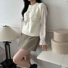 펀칭 쉬폰 프릴 니트 블라우스 LL-T124