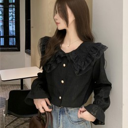 이중 레이스 프릴 블라우스 LL-T126