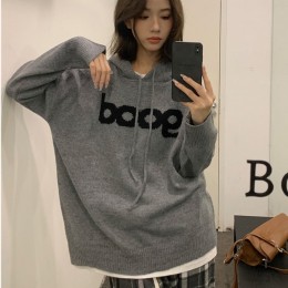 루즈핏 레터링 후드 니트 LL-T130