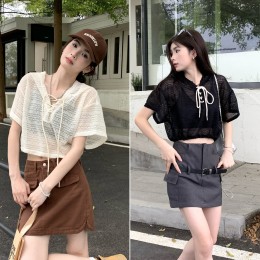 크롭 스트링 후드 니트 LL-T143