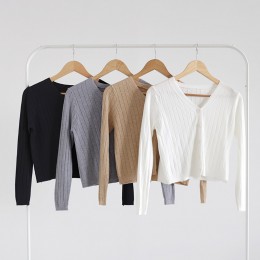 세미크롭 브이넥 왕골지 가디건 LM-0521