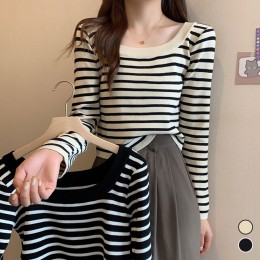 단가라 스퀘어 넥 스트라이프 니트 LM-0006