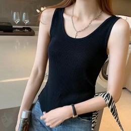 여리여리 슬림핏 U넥 스판 민소매 나시 LM-0032