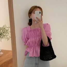 스퀘어넥 크롭 셔링 블라우스 LM-0052