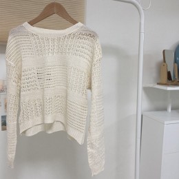 크롭 여름 긴팔 그물 니트 LM-0058