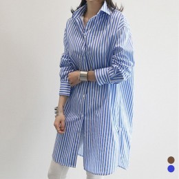세로 스트라이프 패턴 롱 셔츠 LM-0227