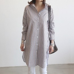 세로 스트라이프 패턴 롱 셔츠 LM-0227