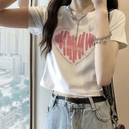 하트 프린팅 크롭 티셔츠 LM-0360