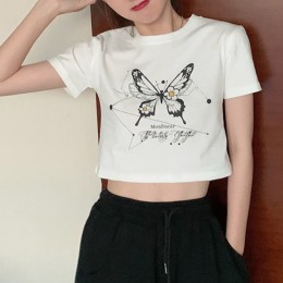 나비프린팅 크롭 반팔 티셔츠 LM-0429