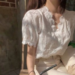 레이스 퍼프 반팔 블라우스 LM-0450