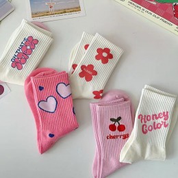 허니 핑크 골지 중목 양말 5종세트 LM-0639