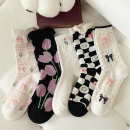 패턴 프릴 중목양말 5color LM-0648