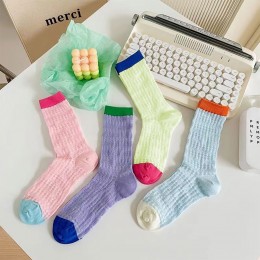여름 시스루 펀칭 배색 중목 양말 4color LM-0663