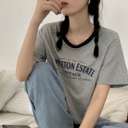 배색 영문 반크롭 반팔 티셔츠 3color LM-0673