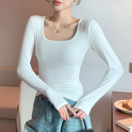 스퀘어 유넥 골지 슬림 긴팔 티셔츠 LM-0703