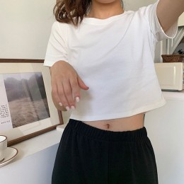 데일리 무지 크롭 라운드 반팔 티셔츠 LM-0866