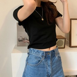 데일리 무지 크롭 라운드 반팔 티셔츠 LM-0866