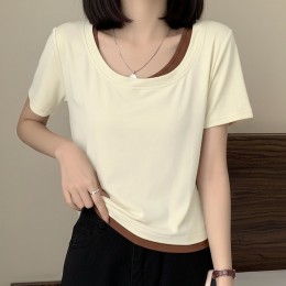 사선 이중 레이어드 반팔 티셔츠 LM-0895