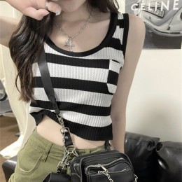 세미 크롭 단가라 민소매 니트 나시 MFNC-030027