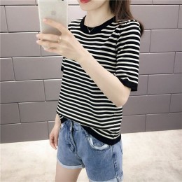 썸머 스트라이프 반팔 라운드 쿨 니트 MFNC-030028