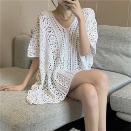 브이넥 펀칭 니트 비치 커버업 MFNC-030041