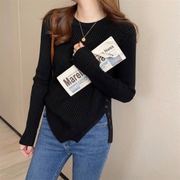 크루넥 버티컬 스트라이프 골지 니트 MFNC-030070