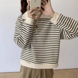 단가라 하프 집업 여성 스웨트 셔츠 MFNC-040096