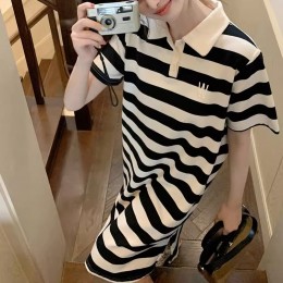 캐주얼 스트라이프 카라 루즈핏 원피스 MFNC-040105