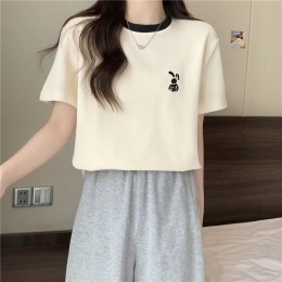 래빗 자수 링거 라운드넥 반팔 숏 슬리브 MFNC-040107