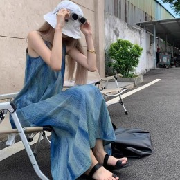 마린 비치룩 슬리브리스 끈나시 원피스