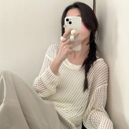 오버핏 레이어드 펀칭 그물 넷 니트