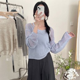 오버핏 레이어드 펀칭 그물 넷 니트