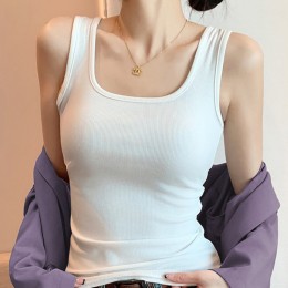 스퀘어넥 골지 세미크롭 나시