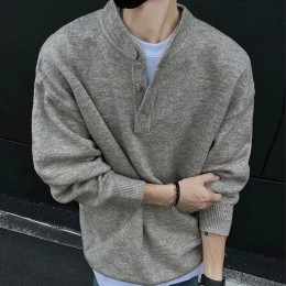 남성 헨리넥 데일리 캐주얼 니트 스웨터
