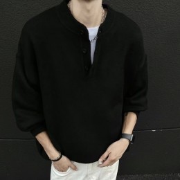 남성 헨리넥 데일리 캐주얼 니트 스웨터