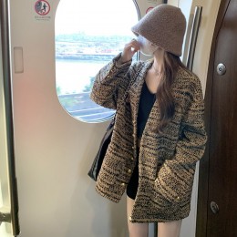 오버사이즈 브라운 트위드 데일리 자켓