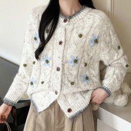 플라워 자수 포인트 니트 부클 러블리 가디건