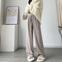 편한핏 여성 데일리 골지 롱 와이드 밴딩 팬츠