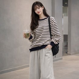 스트라이프 데일리 캐주얼 루즈핏 티셔츠